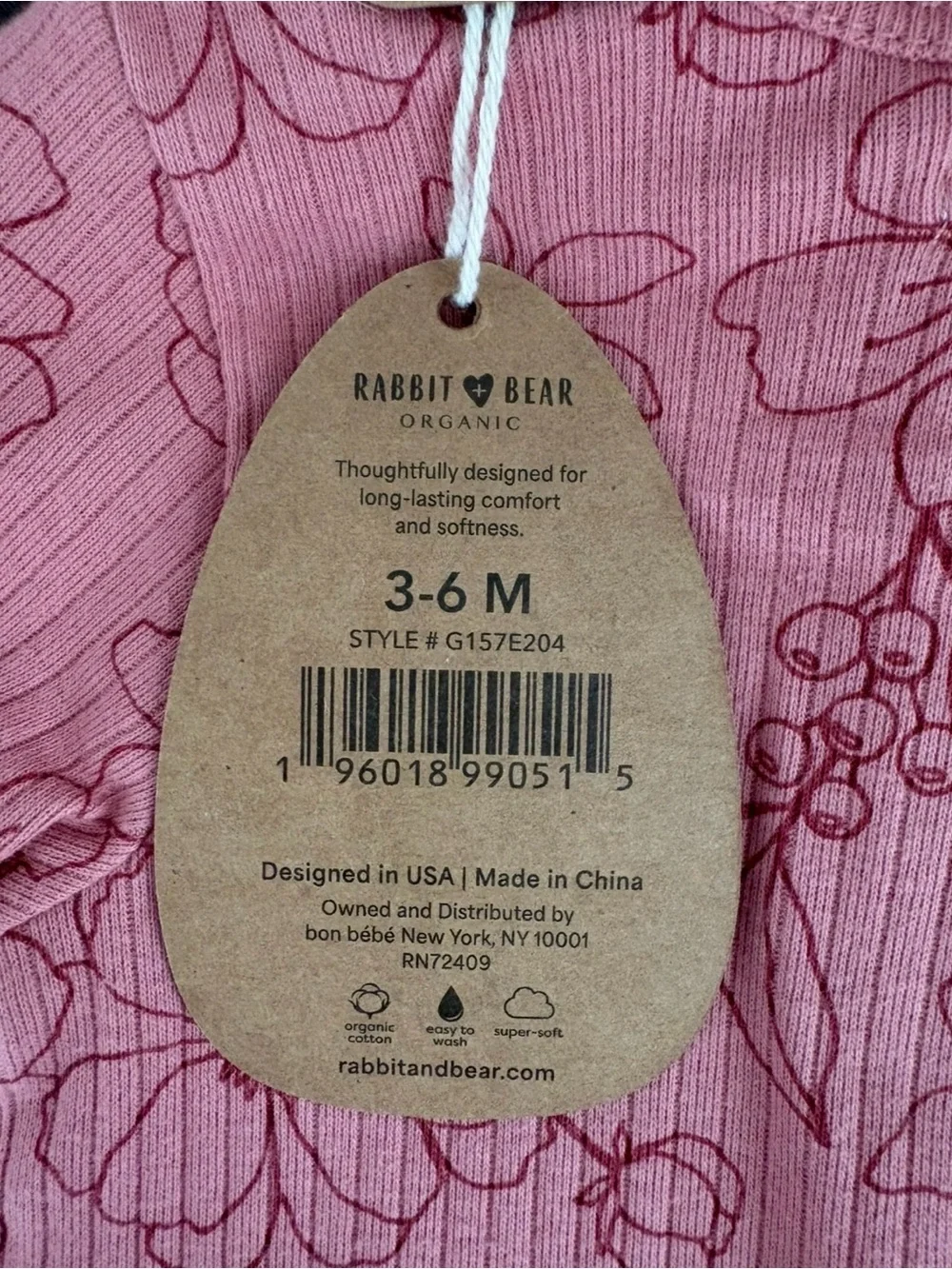 Organic Cotton 2 Piece Set Rabbit+Bear Pink Floral Footsie Pajamas & Bow
